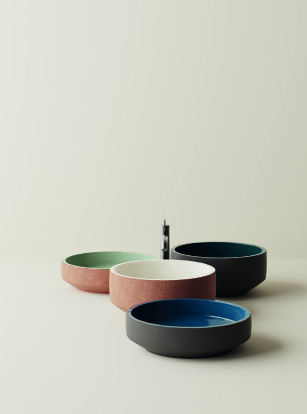 Cenote, the new collection of volcanic stone or refractory clay basins with a sublime enamelled interior from Agape, Design Patricia Urquiola