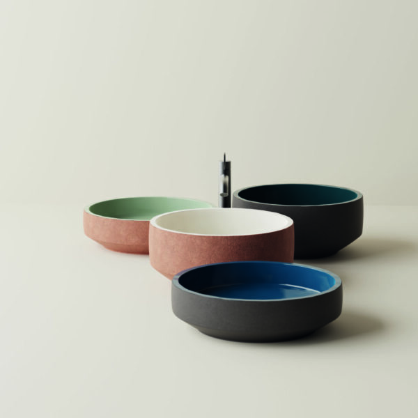 Cenote, la nouvelle collection de vasques en pierre volcanique ou d'argile réfractaire avec un sublime intérieur emaillé de chez Agape, Design Patricia Urquiola