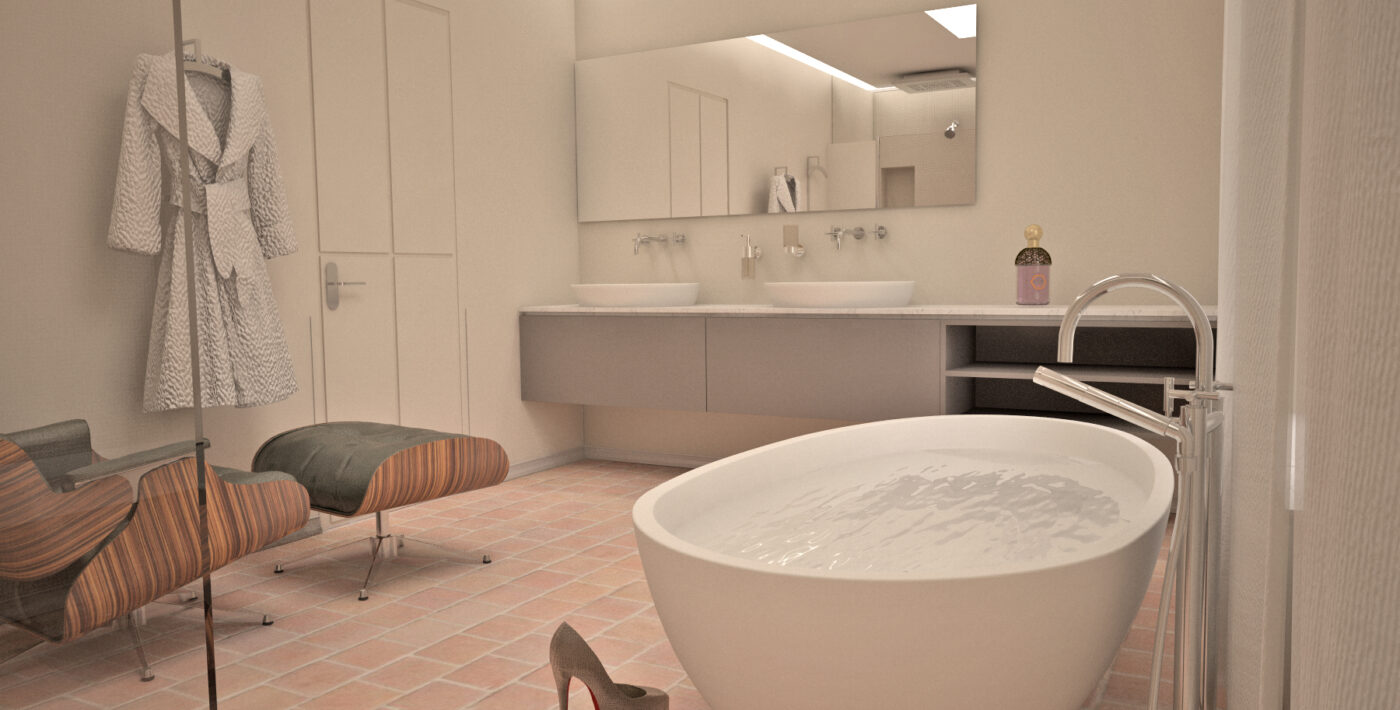 3D modeling - Renovation of a master bathroom in a farmhouse near Saint Rémy de Provence - Hydropolis