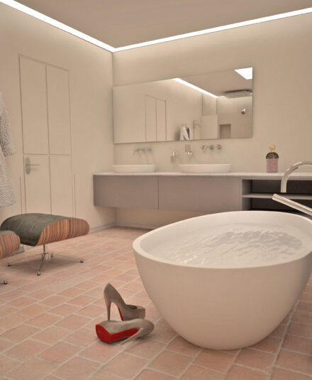 3D modeling - Renovation of a master bathroom in a farmhouse near Saint Rémy de Provence - Hydropolis