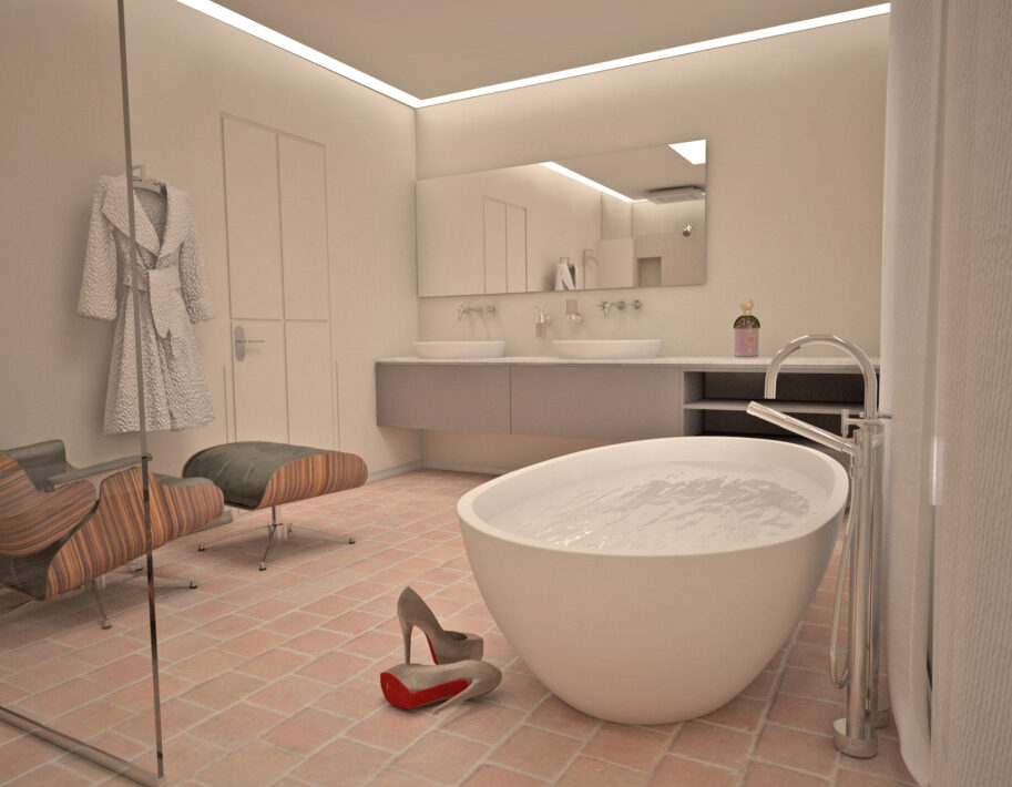 3D modeling - Renovation of a master bathroom in a farmhouse near Saint Rémy de Provence - Hydropolis