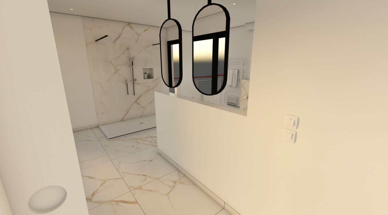 3D plan - Renovating a master bathroom in La Seyne-sur-Mer - View of the shower area - Hydropolis project