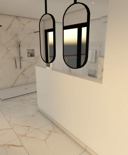 3D plan - Renovating a master bathroom in La Seyne-sur-Mer - View of the shower area - Hydropolis project