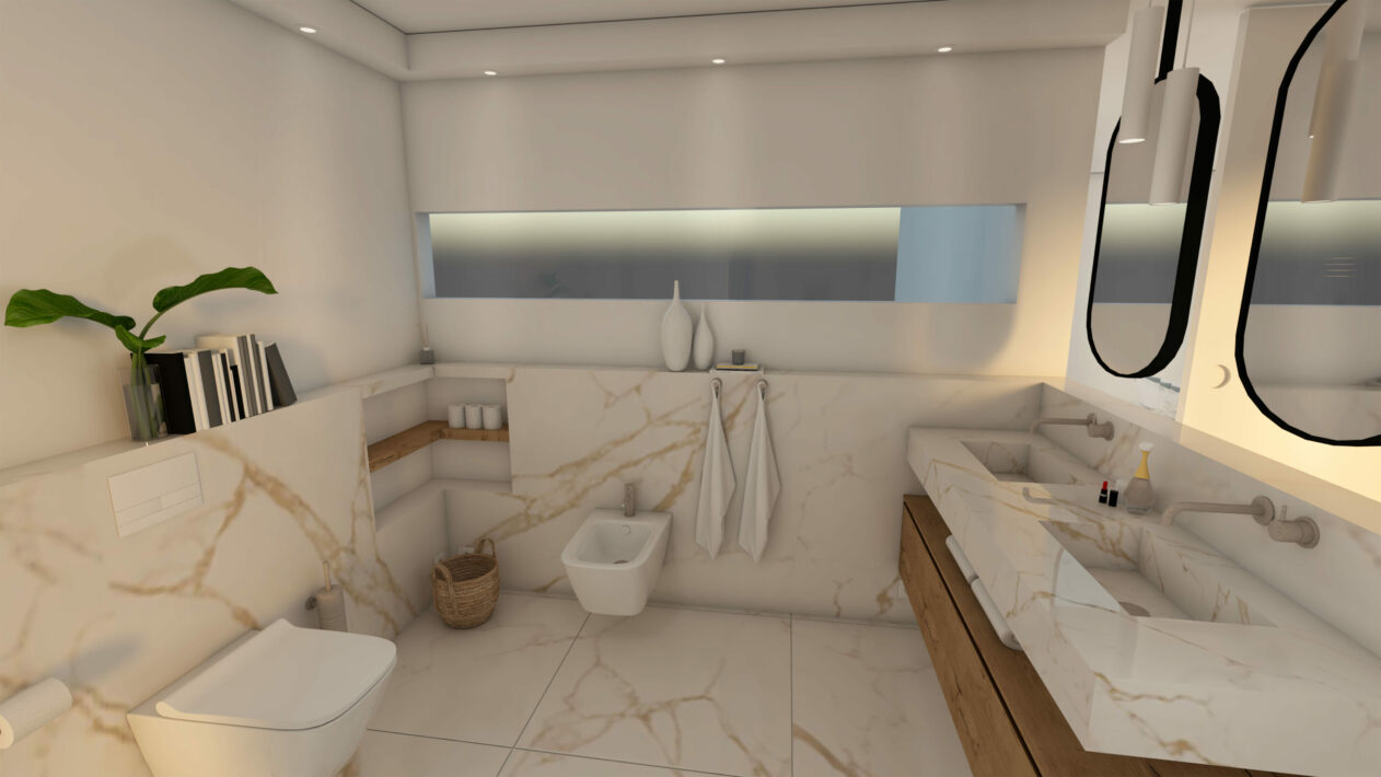 Plan 3D - Rénovation d'une salle de bain principale à La Seyne-sur-Mer - Vue de l'espace toilette - Projet Hydropolis