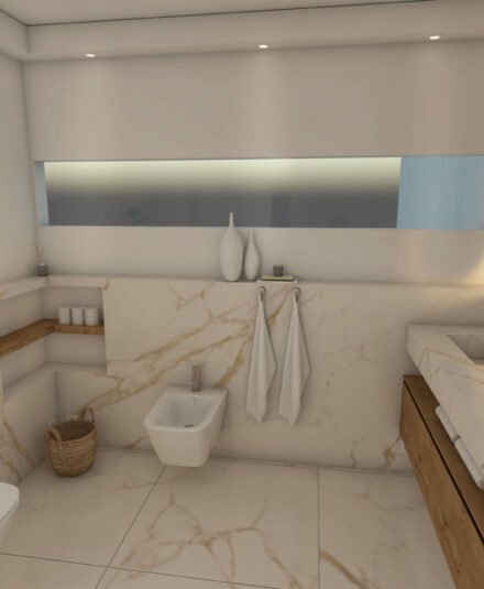 Plan 3D - Rénovation d'une salle de bain principale à La Seyne-sur-Mer - Vue de l'espace toilette - Projet Hydropolis