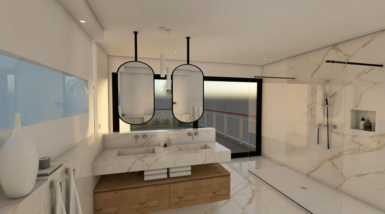 3D plan - Renovating a master bathroom in La Seyne-sur-Mer - View of the washbasin area - Hydropolis project