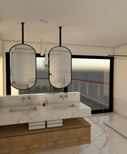 3D plan - Renovating a master bathroom in La Seyne-sur-Mer - View of the washbasin area - Hydropolis project