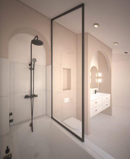 Projet 3D Saint Cloud - Réalisation d'une petite salle de bain en enfilade - Par Hydropolis