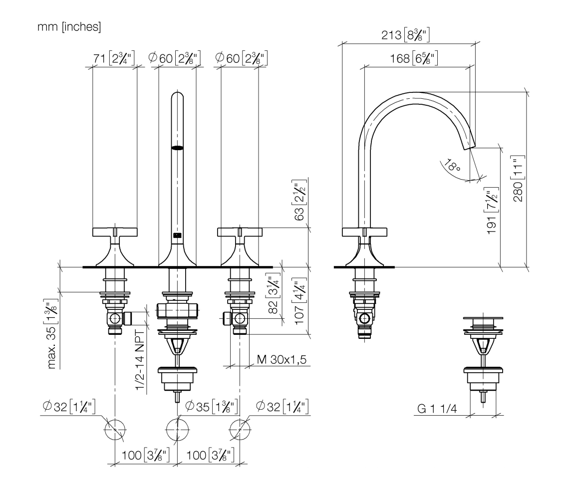 VAIA Tech Specs - 3 holes on throat - Dornbracht