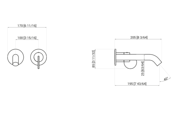 Technical diagram - LIMON - 2-hole wall-mounted tap
