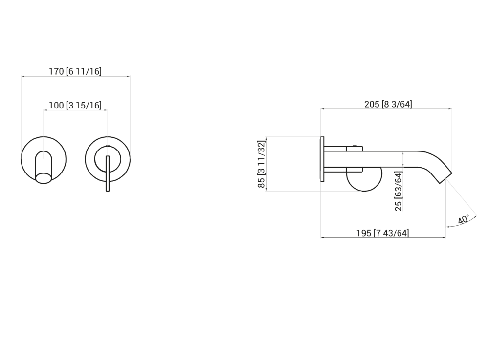 Technical diagram - LIMON - 2-hole wall-mounted tap