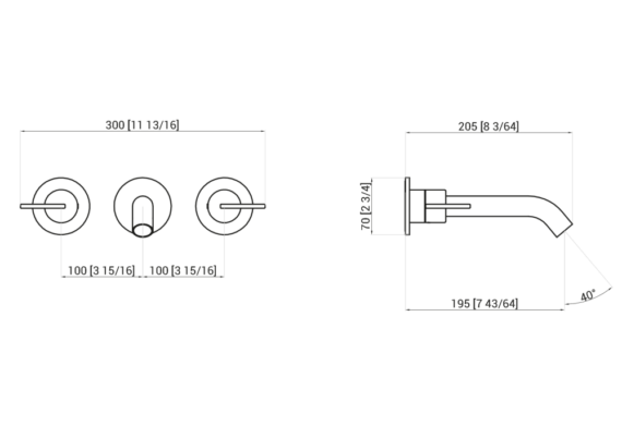 Technical diagram - Limón - 3-hole wall-mounted tap - Agape