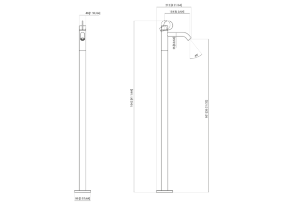 Technical drawing - Limón - Freestanding basin tap with pop-up waste - Agape