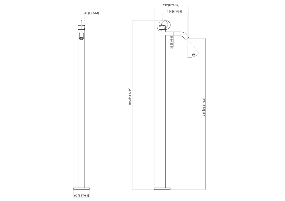 Technical drawing - Limón - Freestanding basin tap with pop-up waste - Agape