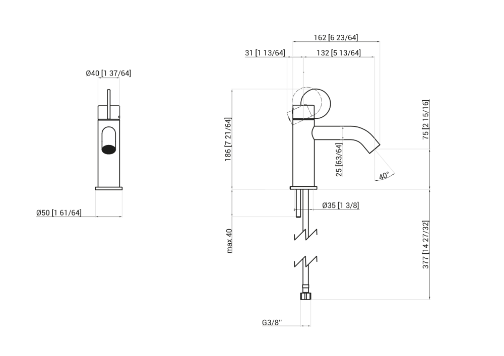 Technical drawing - Limón-Faucet on single-hole