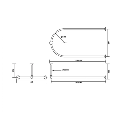 Schéma technique - tringle à rideau murale - demi-cercle - Gentry Home