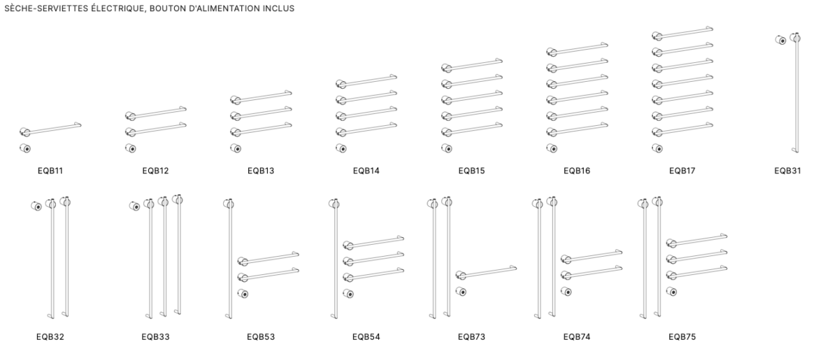 Schéma technique_Sèche-serviettes électrique avec bouton d'alimentation-acier inoxydable_Equilibrio_CEADESIGN