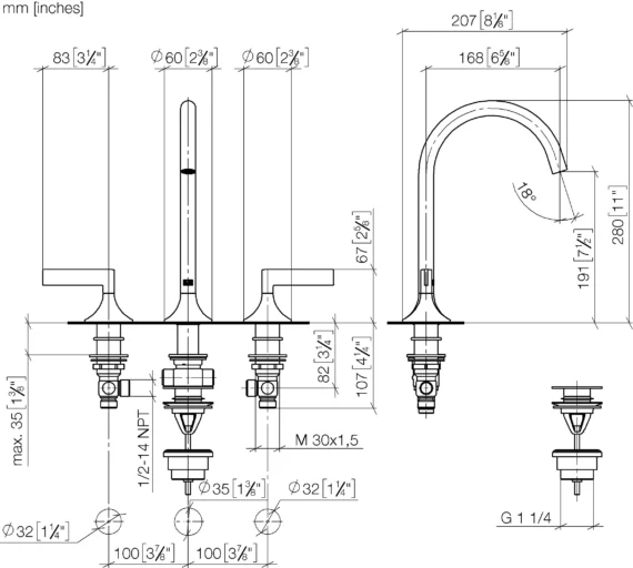 Fiche technique robinetterie VAIA de chez Dornbracht