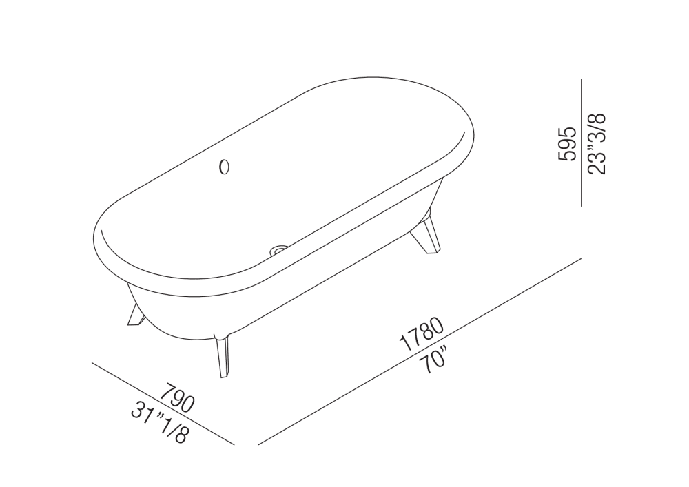 Schéma technique_Baignoire Ottocento autoportante_Agape