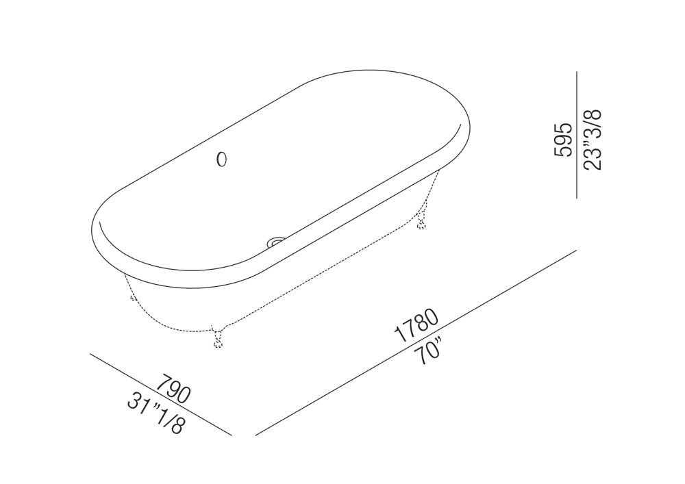 Schéma technique_Baignoire Ottocento encastrée3_Agape