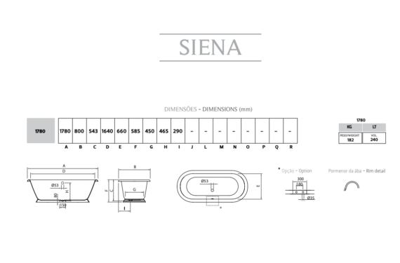 Schéma technique_Baignoire en fonte Siena_Recor_Chez Hydropolis