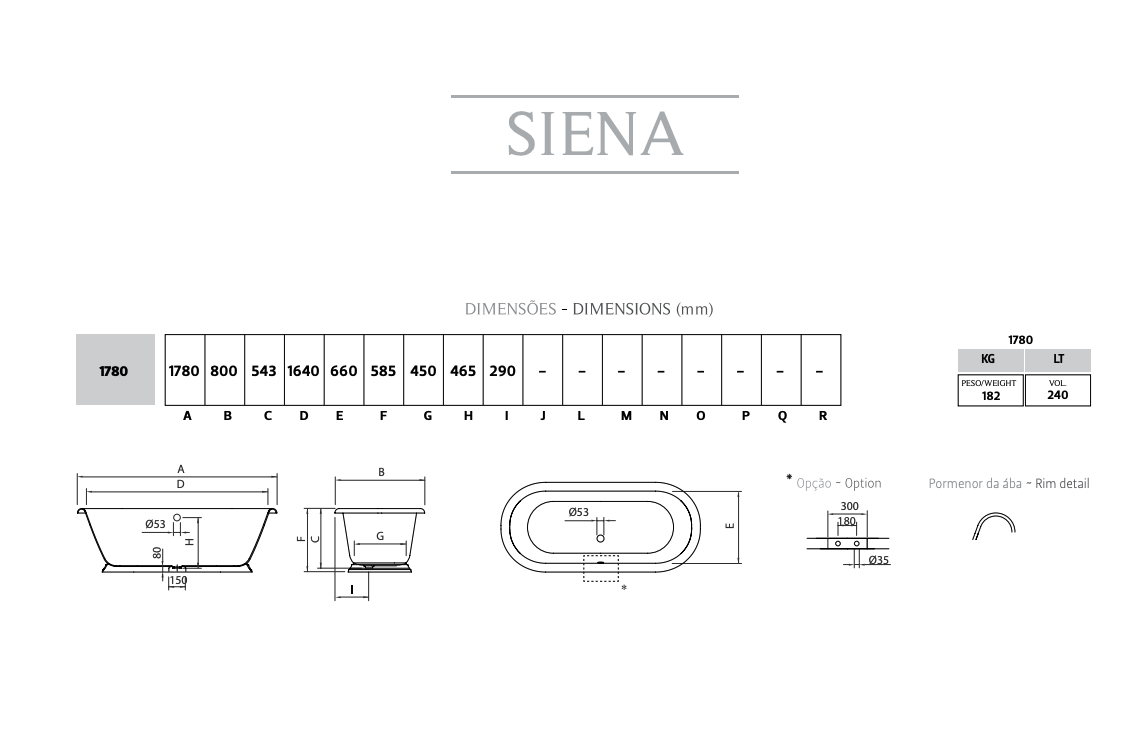 Schéma technique_Baignoire en fonte Siena_Recor_Chez Hydropolis