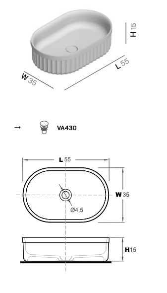 Technical diagram - Heritage oval basin - Inbani