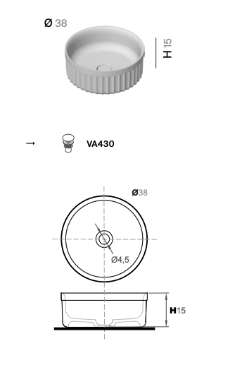 Round heritage basin technical diagram - Inbani
