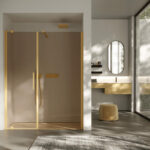 Cabine de douche SLIM - verre bronze et profilés en finition Oro -1200x851_Disenia