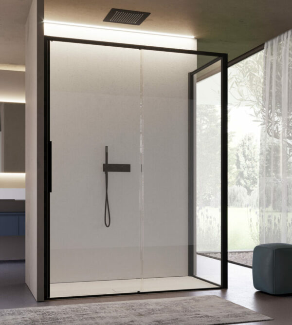 Cabine de douche BRAVE avec portes coulissantes - verre transparent - Proflié noir-810x900_Disenia