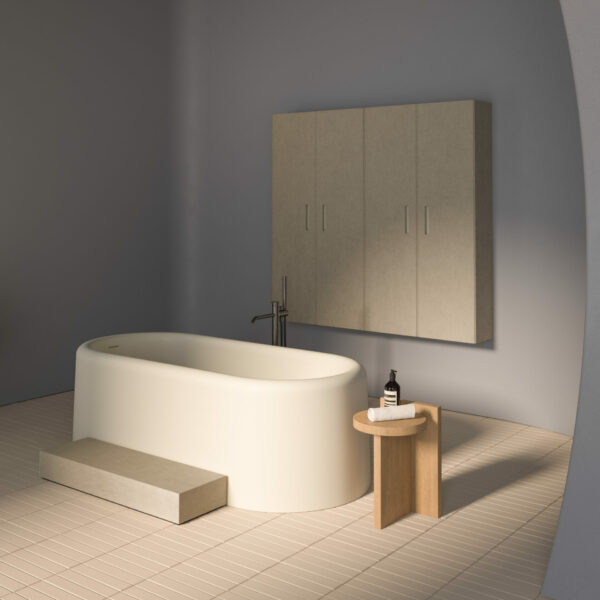 Ease_Baignoire îlot en solid surface blanche+marchepied_Inbani