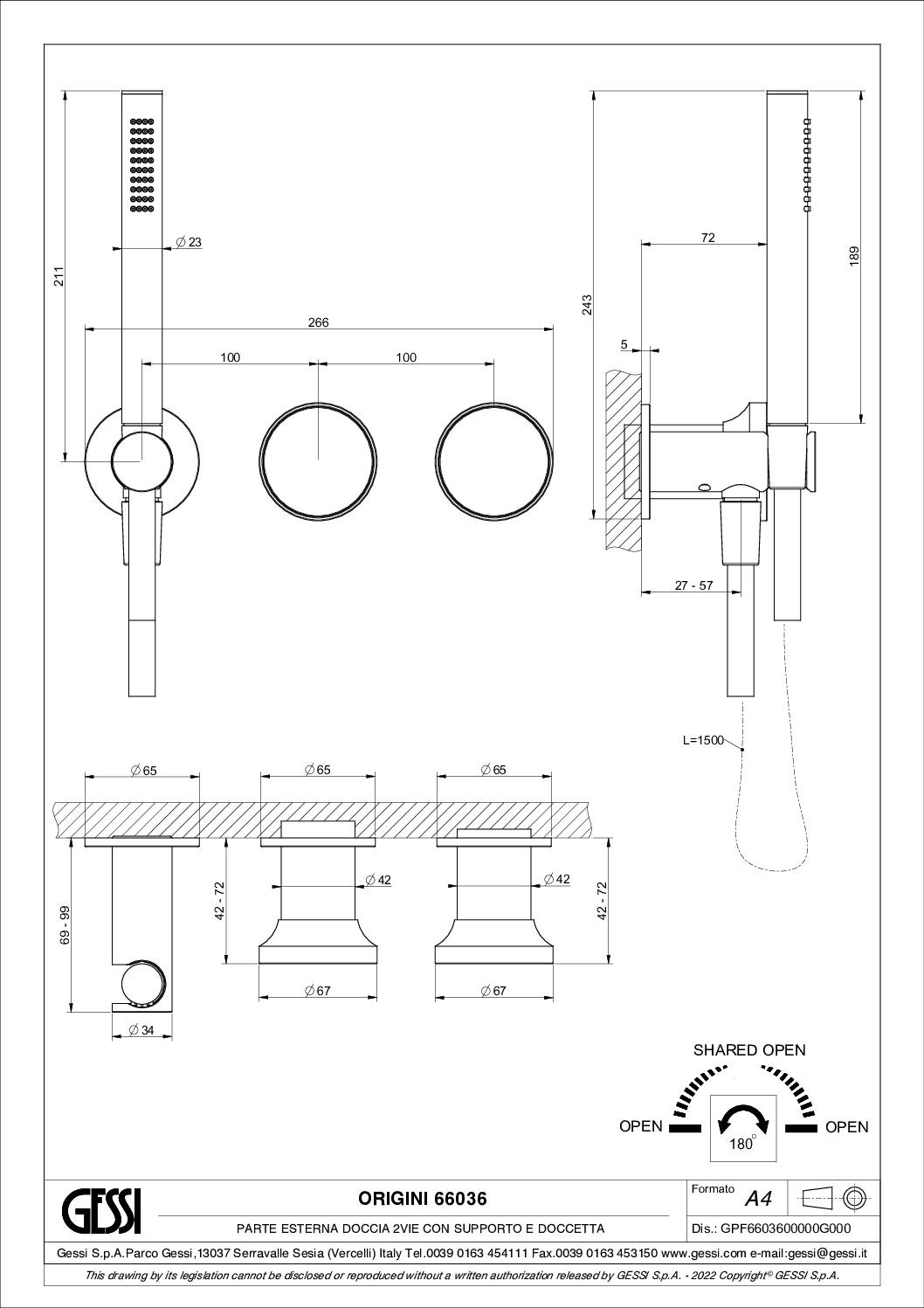 Fiche technique - Mitigeur de douche mural Origini_Gessi