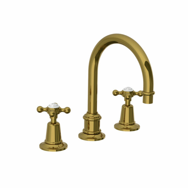 Lefroy-Brooks_Robinet sur gorge 3 trous_col de cygne_CH-1230-PolishedBrass_PoignéesConnaughtCroos