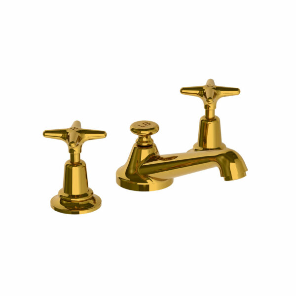 Lefroy-Brooks_Robinet sur gorge 3 trous WL-1220-ManettesPorcelainesBlanches_PolishedBrass