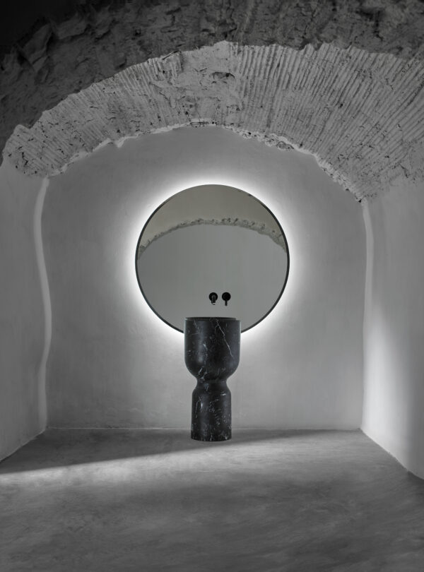 Miroir rond avec led+Vasque freestanding en marbre_Collection_Origin_Inbani