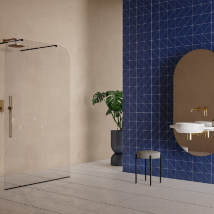 Paroi de douche walk-in - Collection NOUVEAU + Vasque suspendu et miroir ARCO