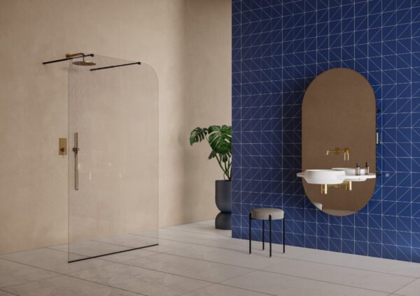 Paroi de douche walk-in - Collection NOUVEAU + Vasque suspendu et miroir ARCO