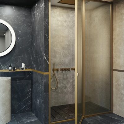 Parois de douche SUITE - Suggestion d'agencement 1 porte battante - VISMARAVETRO