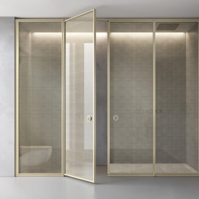 Suite - Paroi de douche - Verre feuilleté Securplus Bronze Net - Cadre Or Satiné - Vismaravetro