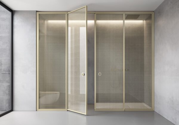 Suite - Paroi de douche - Verre feuilleté Securplus Bronze Net - Cadre Or Satiné - Vismaravetro