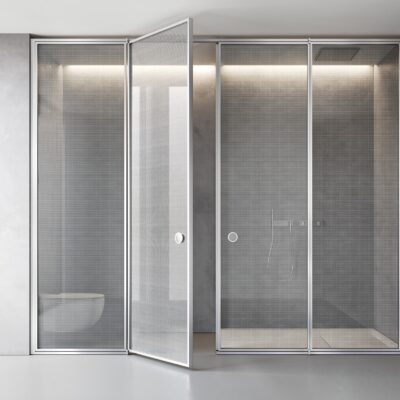 Suite - Paroi de douche - Verre feuilleté Securplus Silver Net - Cadre finition Acier Brossé - Vismaravetro