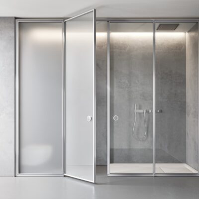 Suite - Paroi de douche - Verre monolithique 10mm Glace extra-claire - Cadre Argent Satiné - Vismaravetro