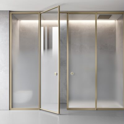 Suite - Paroi de douche - Verre monolithique 10mm Madras Nuvola - Cadre Bronze Satiné - Vismaravetro
