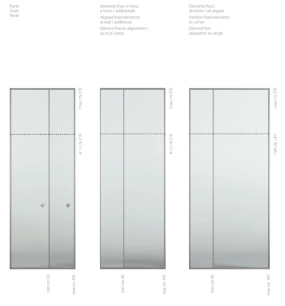 Suite - Parois de douche modulaires - Dimensions des panneaux fixes et des portes - VISMARAVETRO