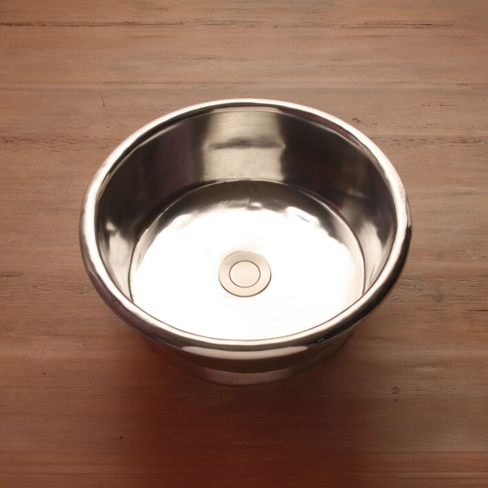 Vasque ronde à poser argentée en maillechort massif 40 cm