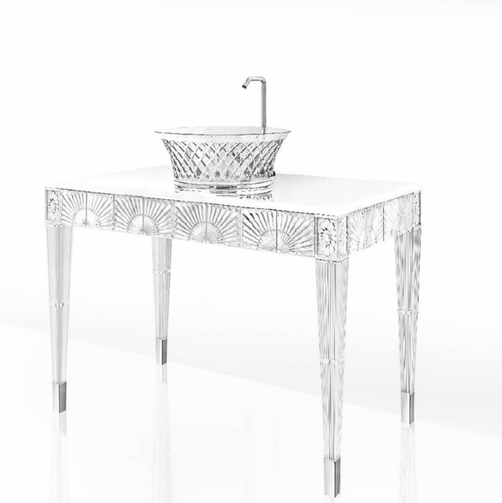Bianchini&Capponi_Console de salle de bains en Cristal avec plan marbre blanc Cristallino