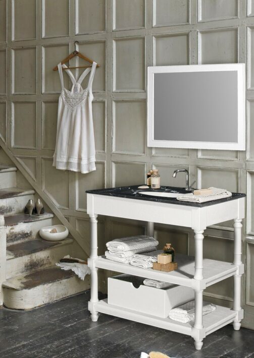 Bianchini&Capponi_Meuble de salle de bain Provençal en bois avec miroir et top en marbre noir