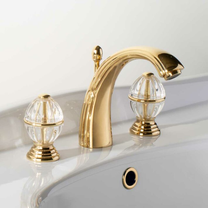 Cristal&Bronze_Collection MANDOLINE_Mélangeur de lavabo 3 trous_Doré brillant