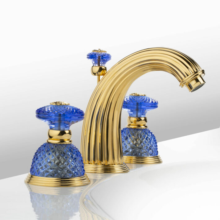 Cristal&Bronze_Collection DÔME DIAMANT_Mélangeur de lavabo 3 trous_Doré brillant
