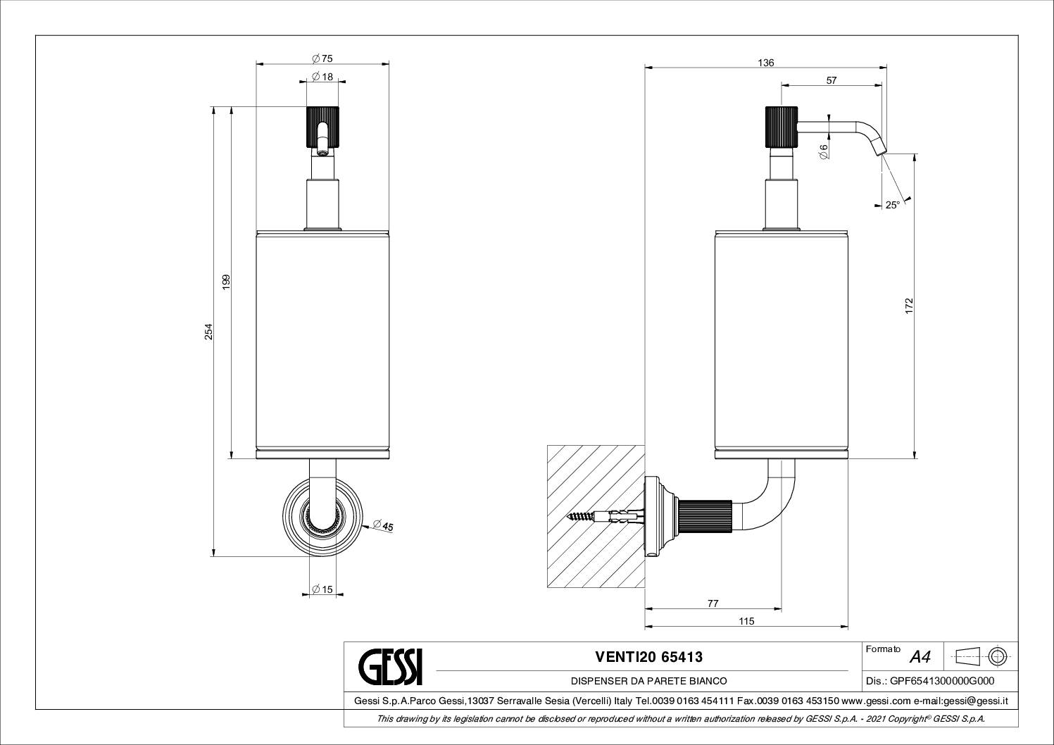 Schéma technique - Distributeur de savon liquide mural_Gessi